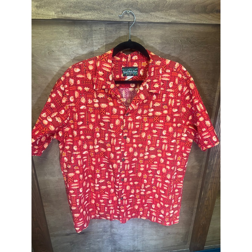 Island Aloha Wear Mens Red Sea Life Turtle Fish Hawaiian Shirt Made in Hawaii XL